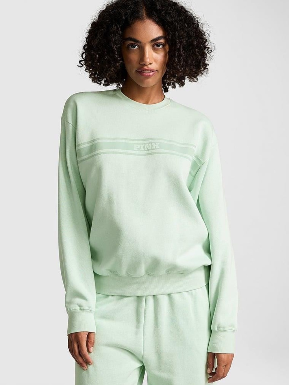 Victorias Secret PINK Ivy Campus Oversized Fleece Crewneck Sweatshirt Mint Green